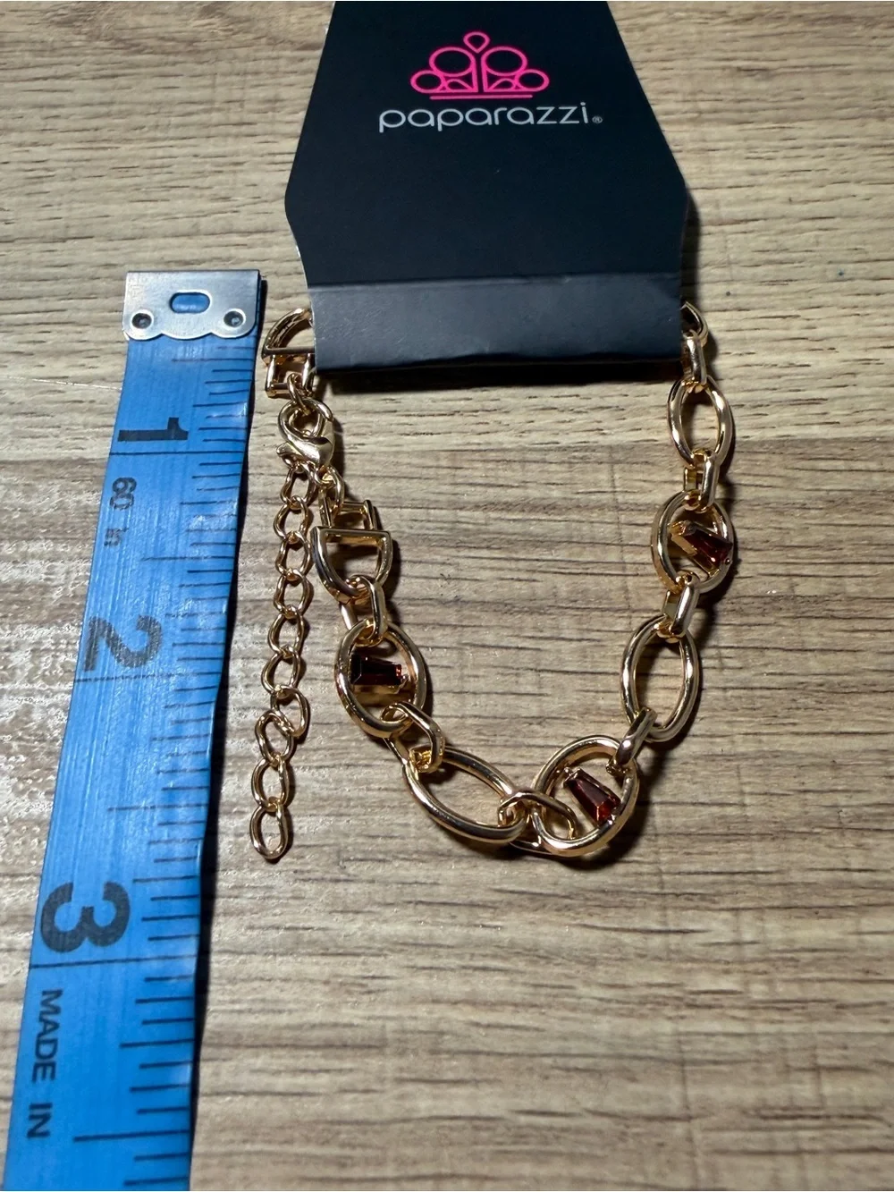 paparazzi Rose Gold Link Necklace with Deep Red Stones